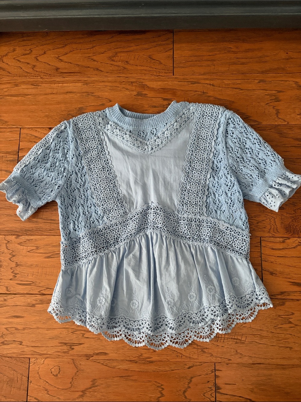 Zara Bright Blue Lace Peplum Top New with Tags Size Small